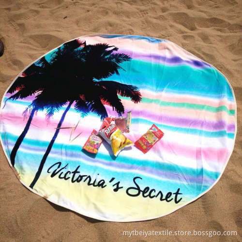 Customized Color Microfiber/Cotton Custom Printing Round Beach Towel